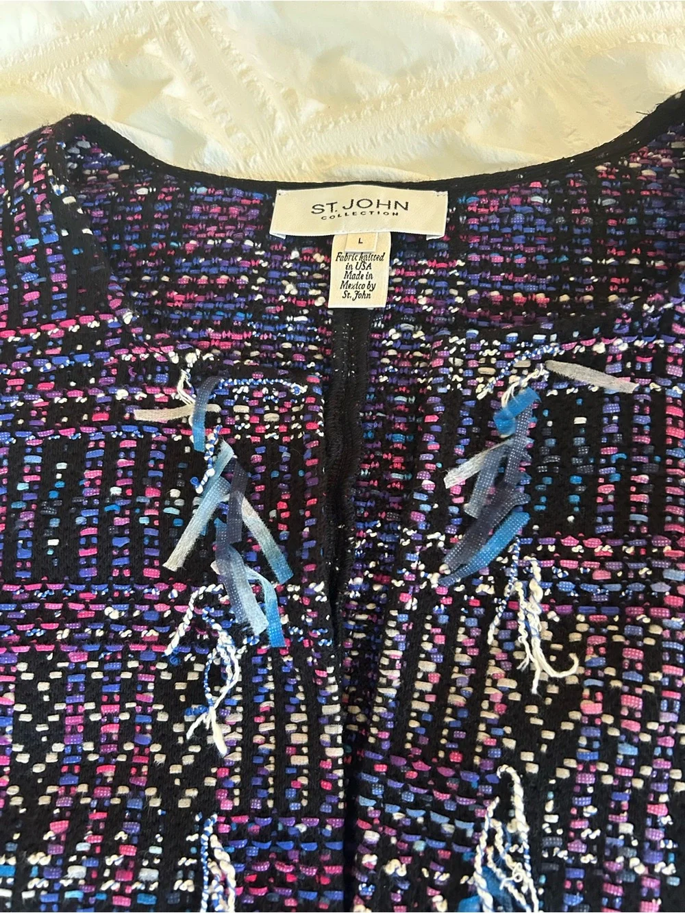St. John Black Tweed Pencil Skirt with Purple & Blue Accents